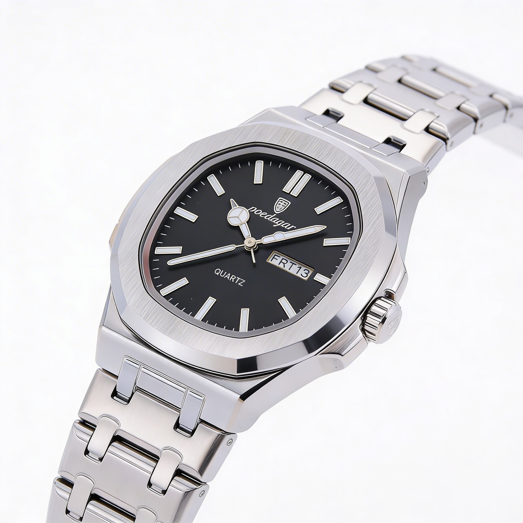 Reloj Poedagar Cuarzo Acero Esfera Negra