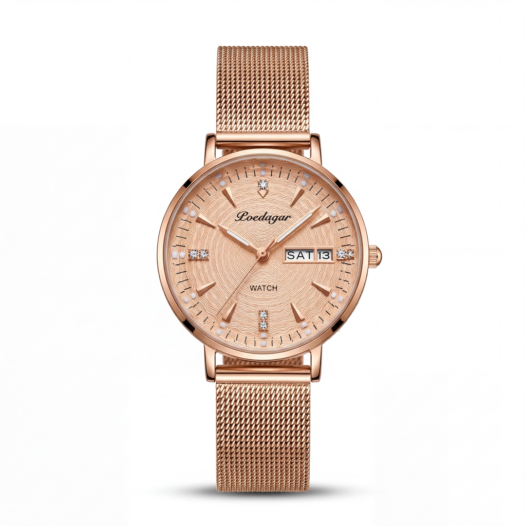 Reloj Poedagar Oro Rosa Malla Texturizada