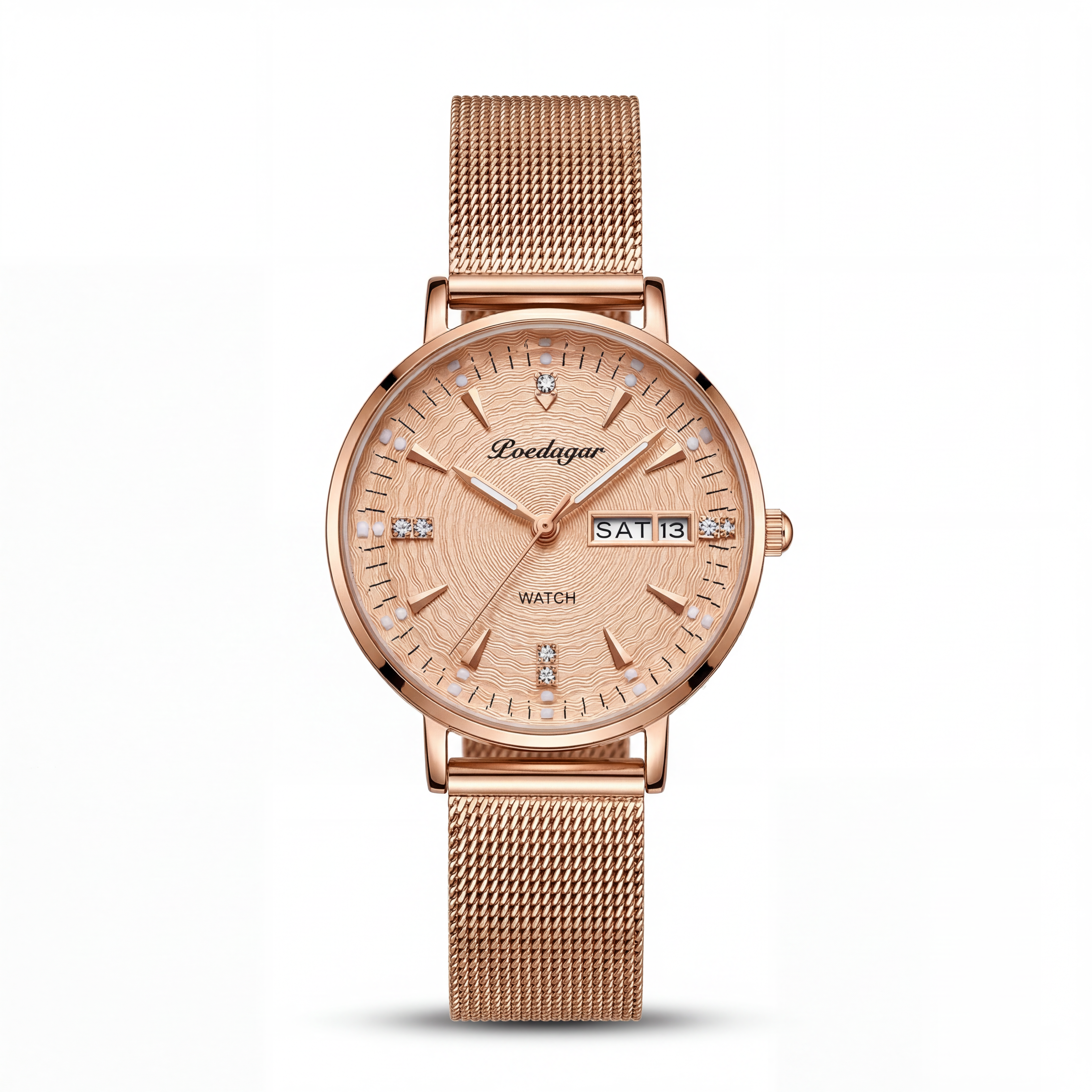Reloj Poedagar Oro Rosa Malla Texturizada