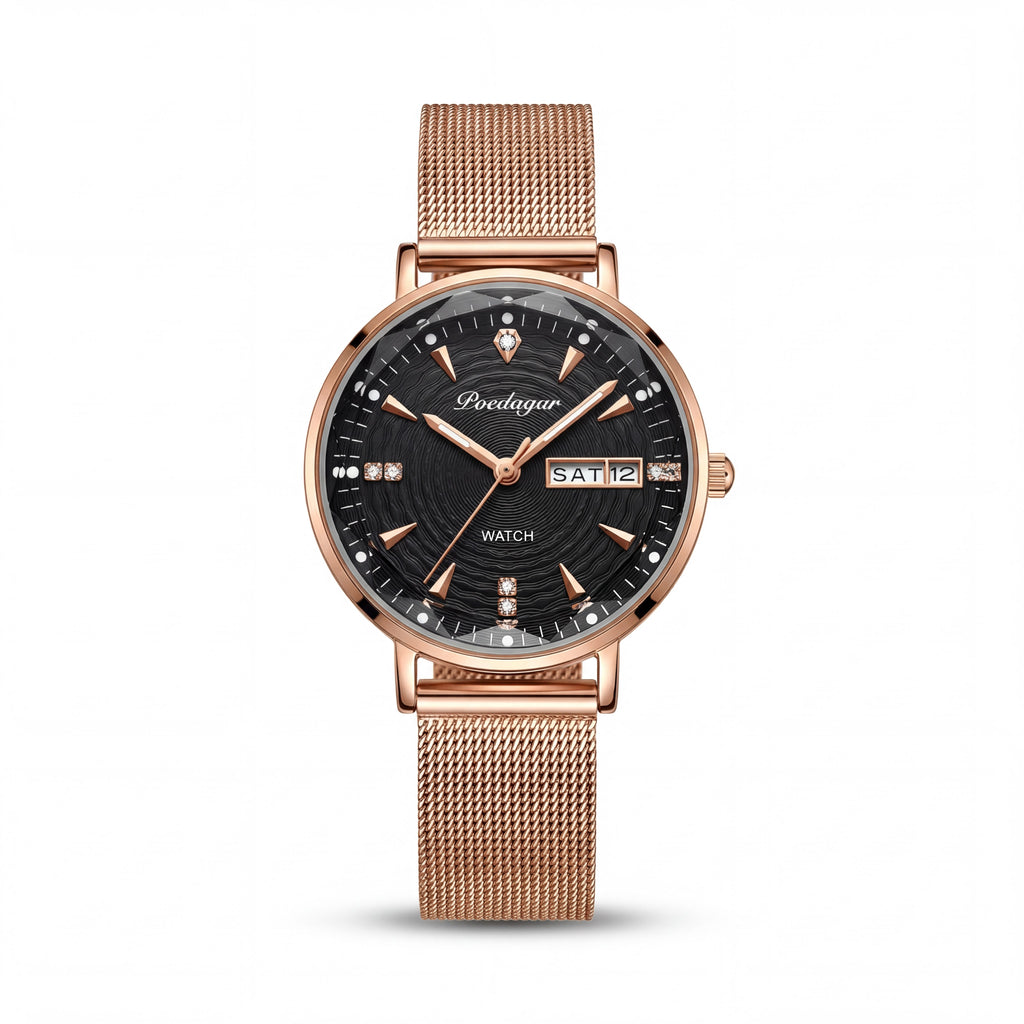 Reloj Poedagar Oro Rosa y Negro Malla