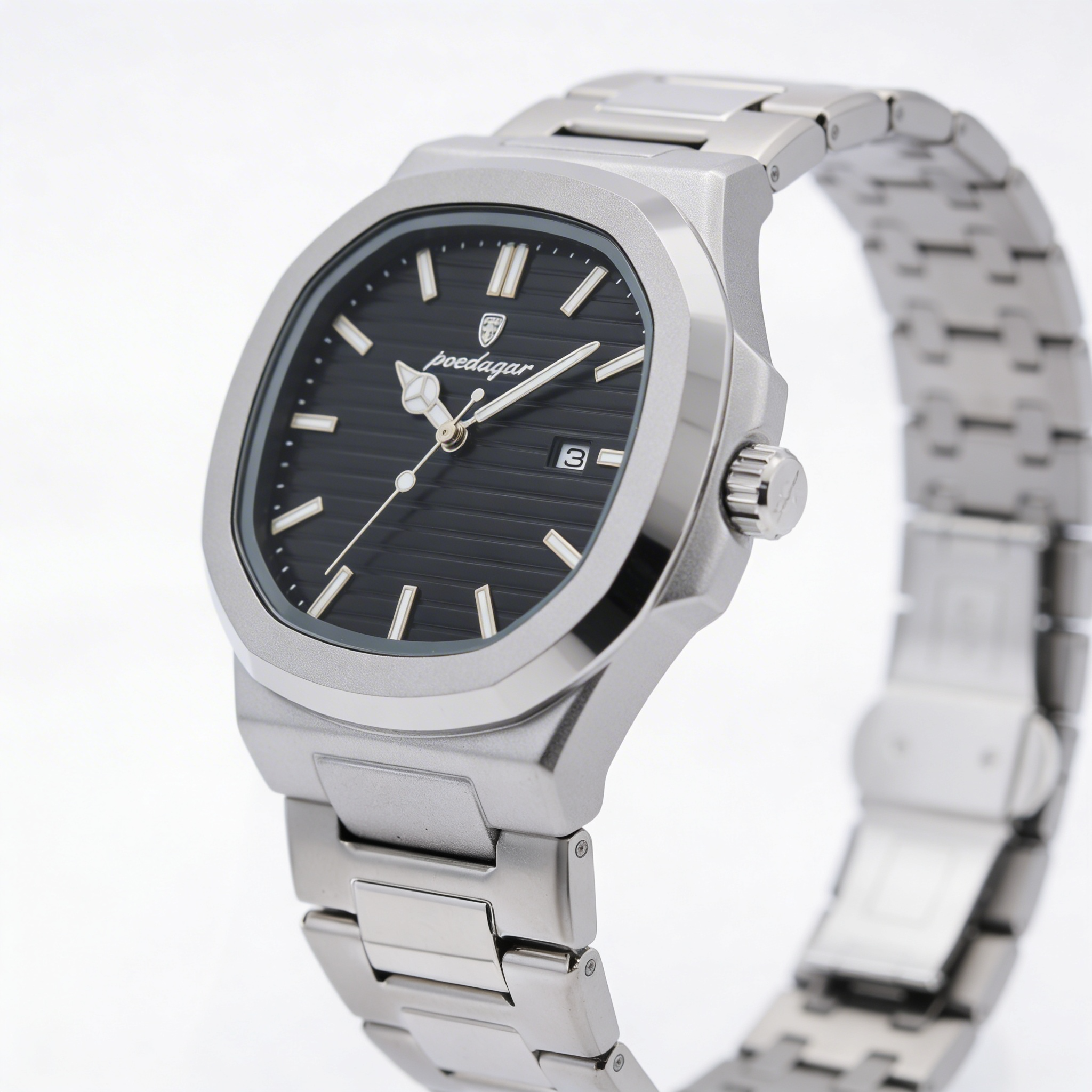 Reloj Poedagar Acero Esfera Negra Texturizada