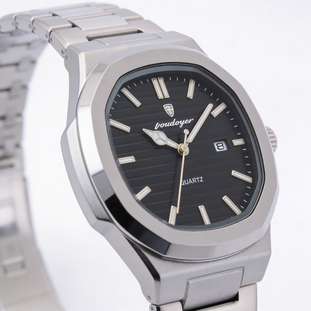Reloj Poedagar Acero Esfera Negra Texturizada