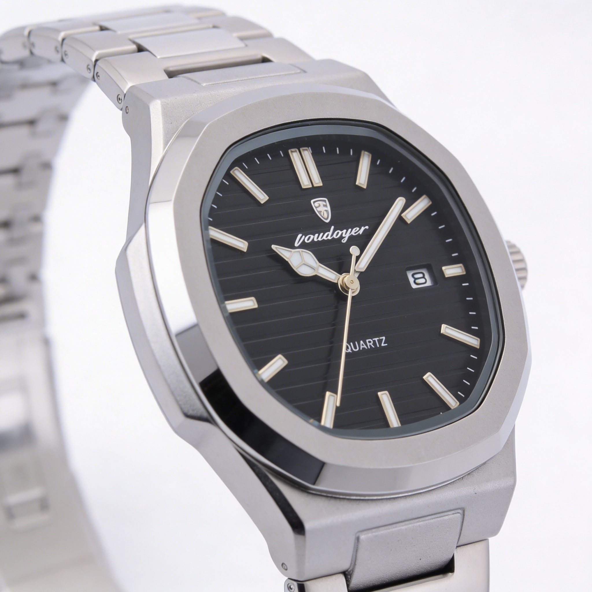 Reloj Poedagar Acero Esfera Negra Texturizada