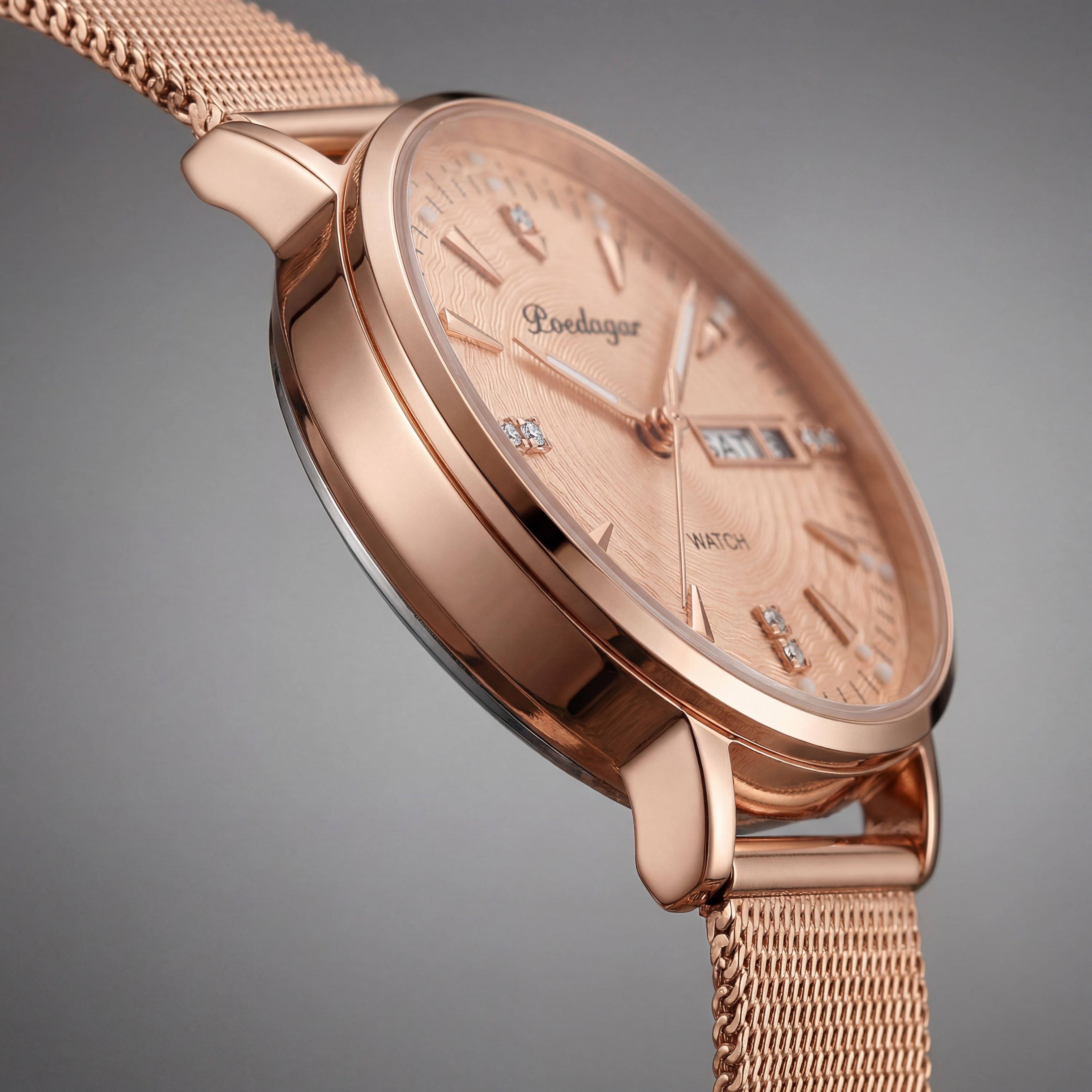Reloj Poedagar Oro Rosa Malla Texturizada