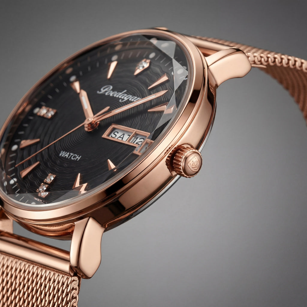 Reloj Poedagar Oro Rosa y Negro Malla