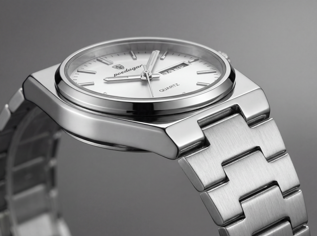 Reloj Poedagar Cuarzo Acero Esfera Plateada