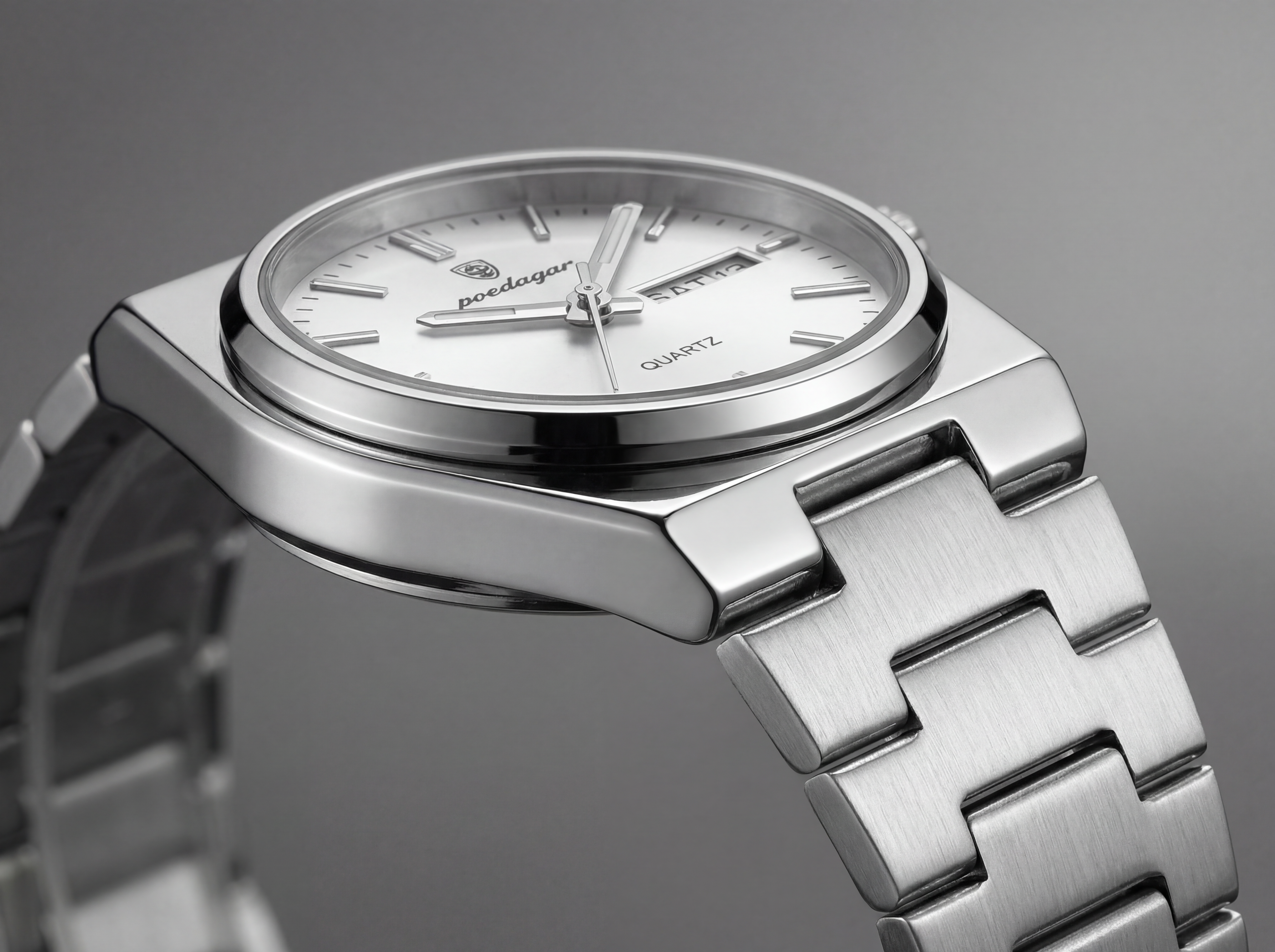 Reloj Poedagar Cuarzo Acero Esfera Plateada