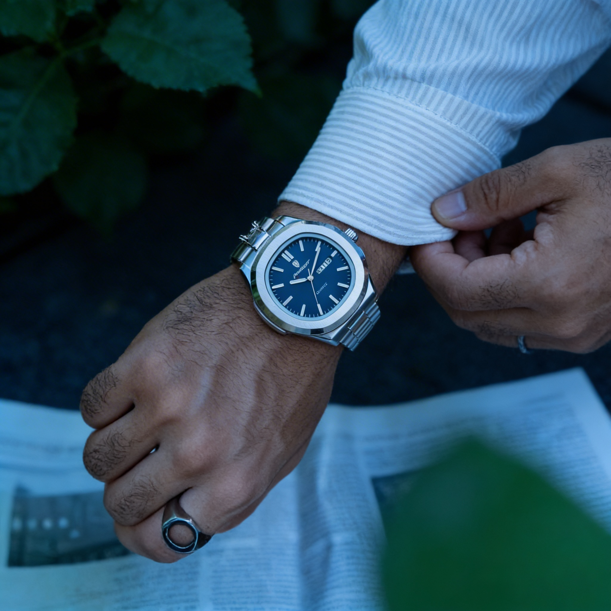 Reloj Poedagar Cuarzo Acero Esfera Azul