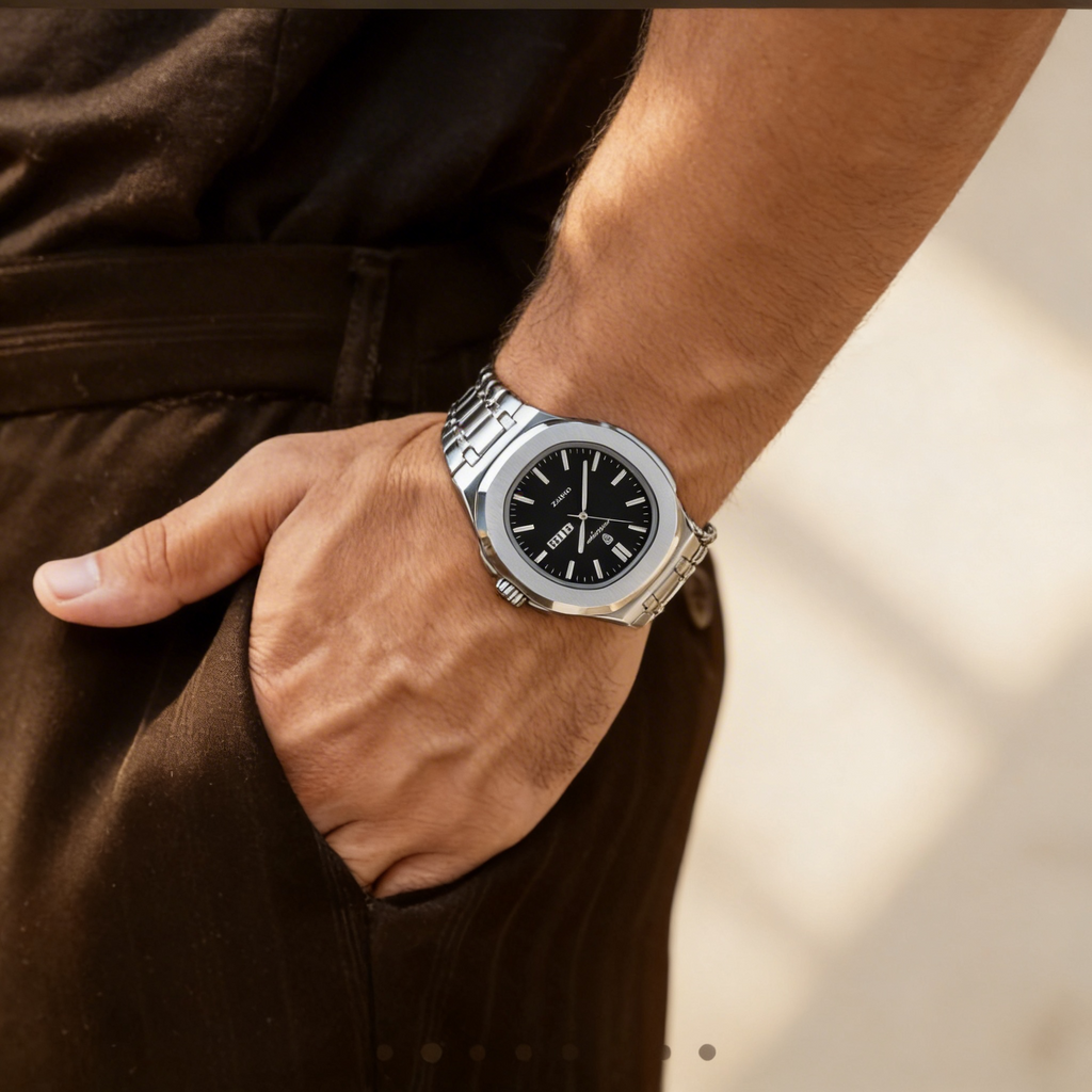 Reloj Poedagar Cuarzo Acero Esfera Negra