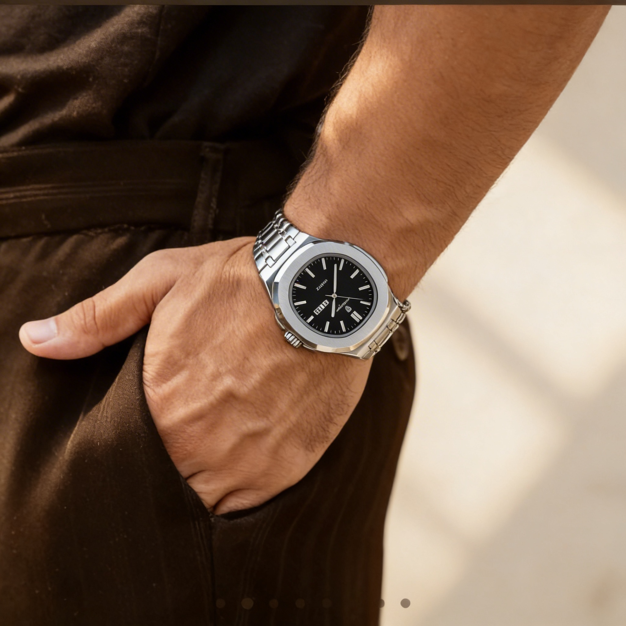 Reloj Poedagar Cuarzo Acero Esfera Negra