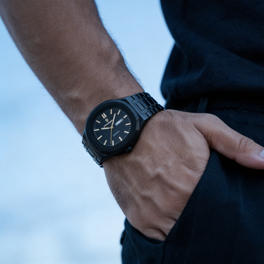 Reloj Poedagar Cuarzo Negro Mate