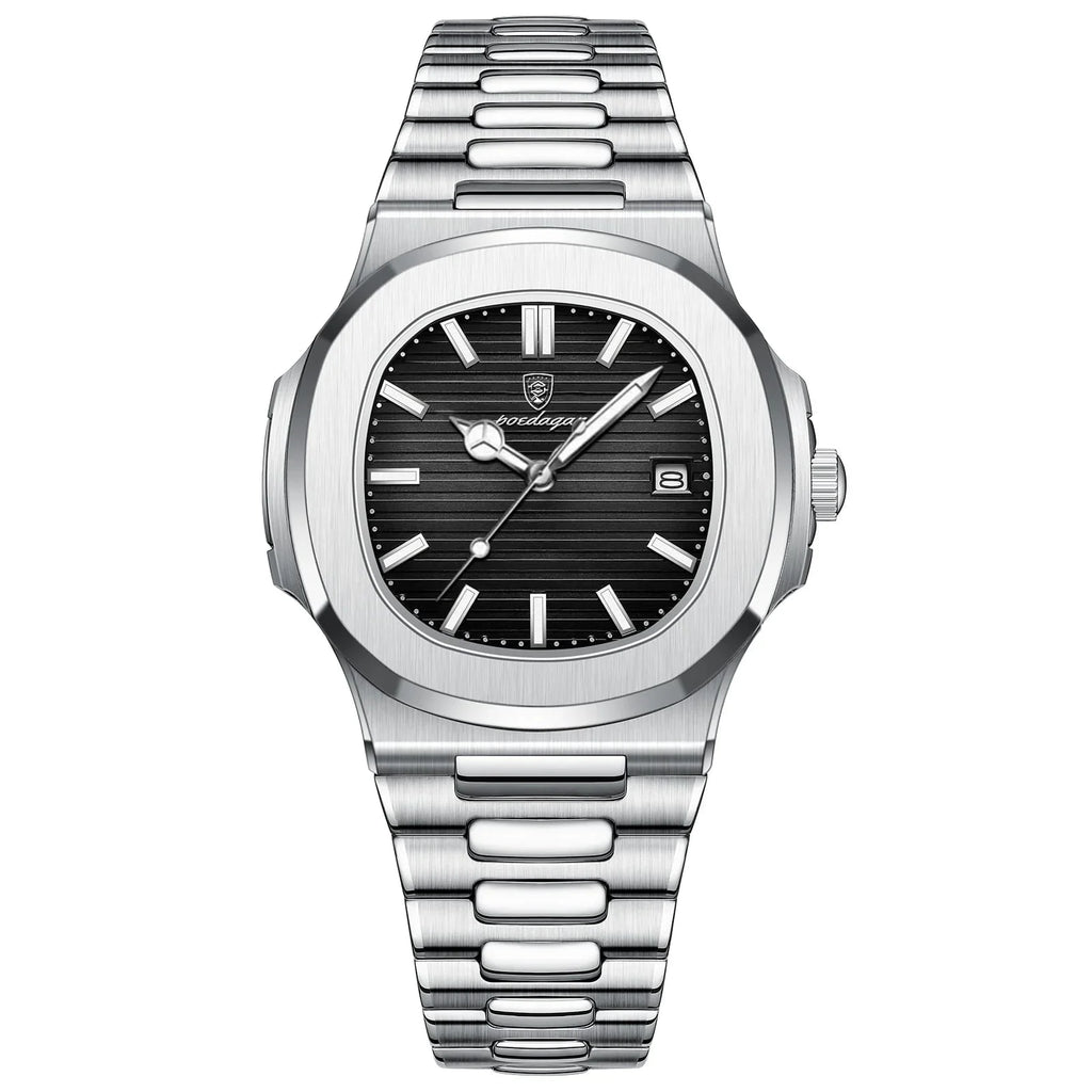 Reloj Poedagar Acero Esfera Negra Texturizada