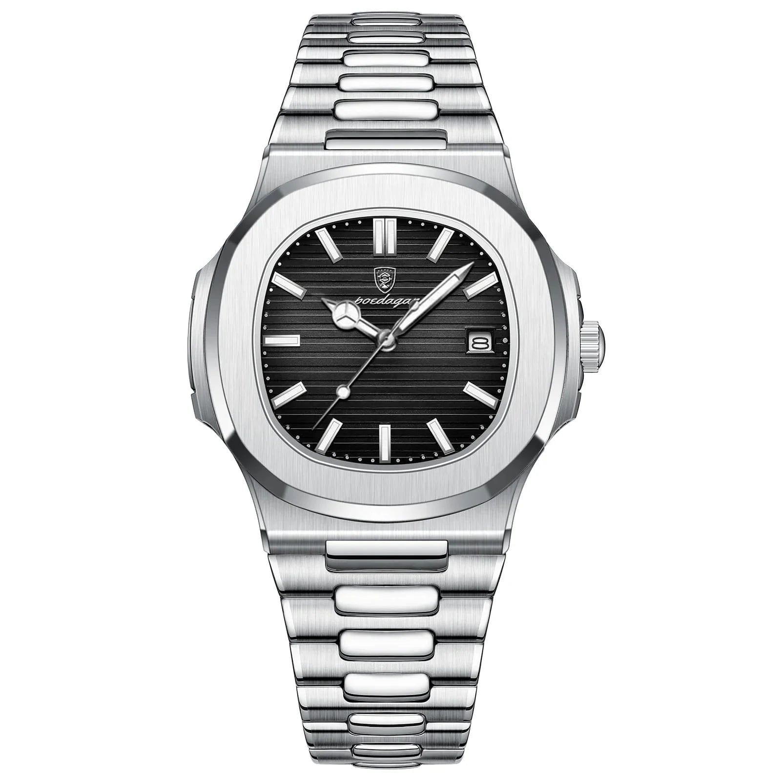 Reloj Poedagar Acero Esfera Negra Texturizada