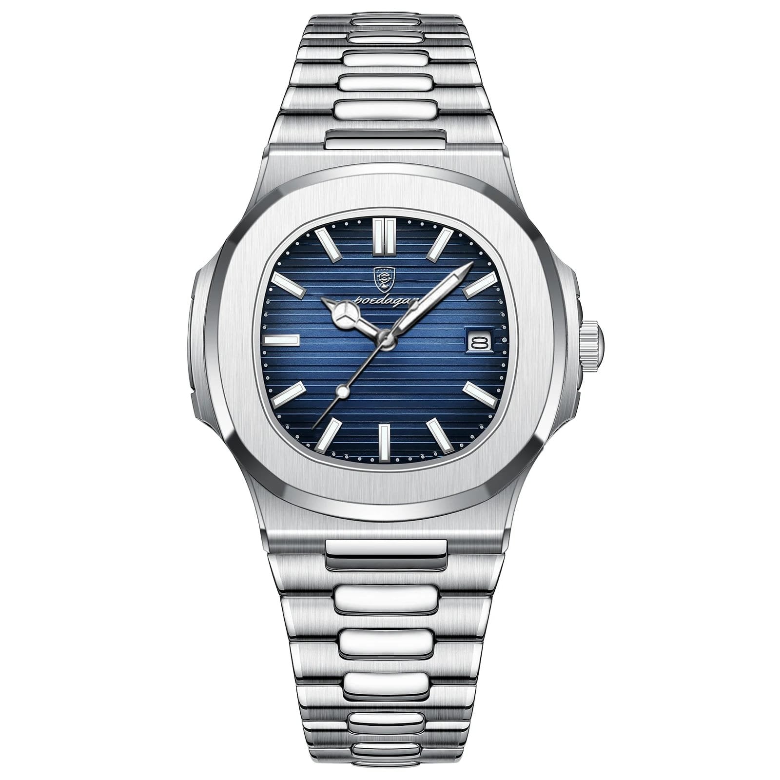 Reloj Poedagar Acero Esfera Azul Texturizada